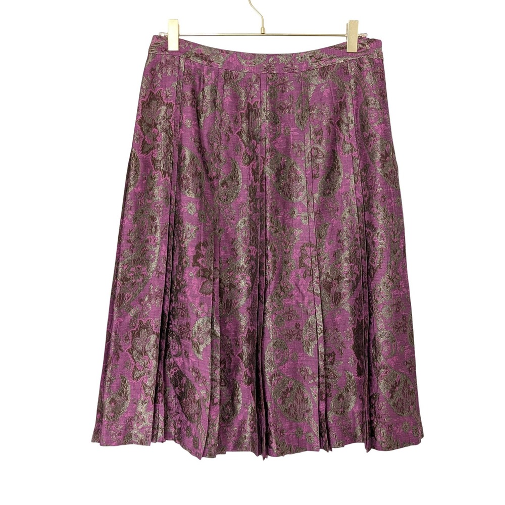 Victoria's Secret Body‎ by Victoria Pleated Jacquard Midi Skirt Fuchsia and Gold